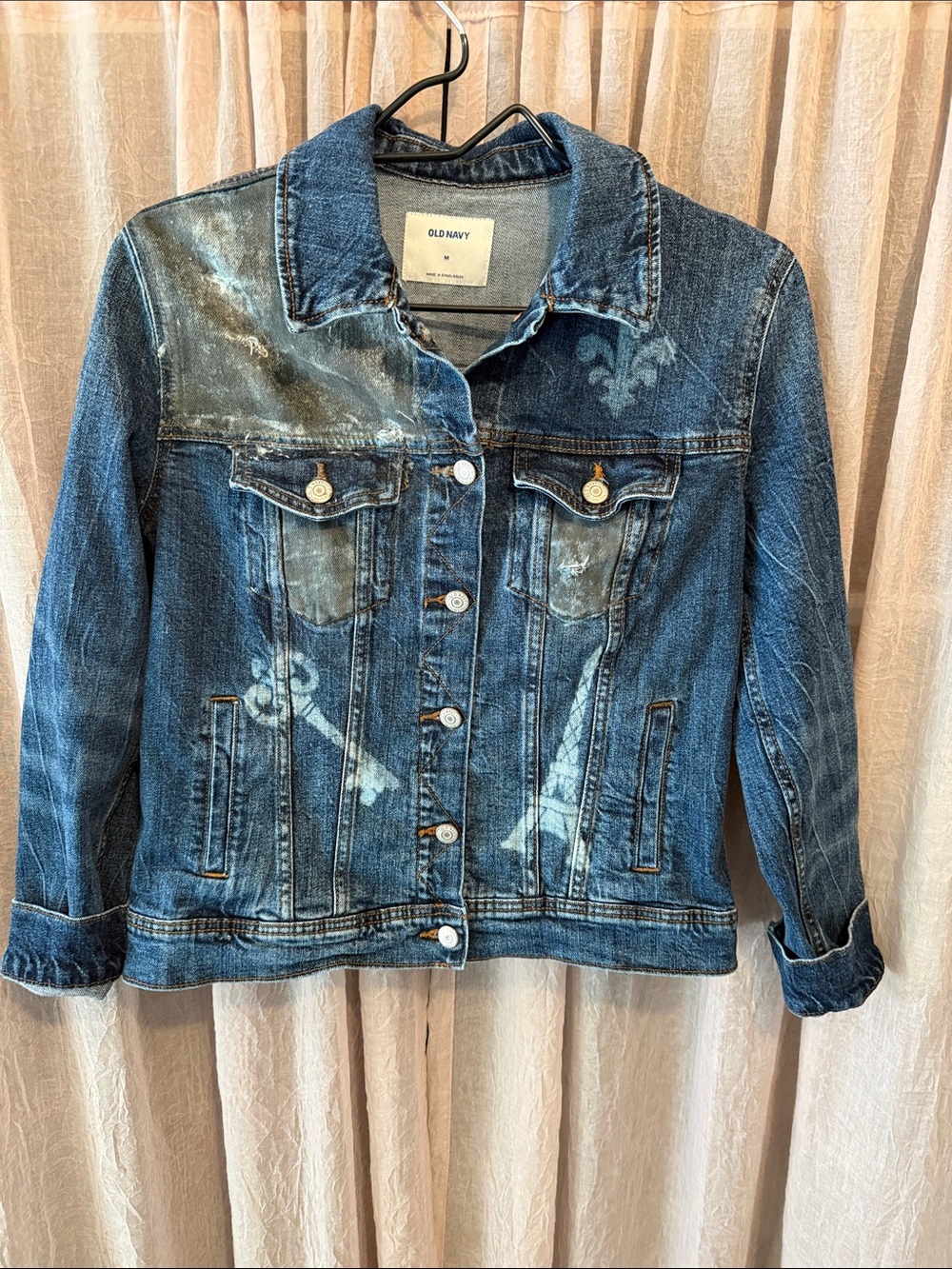 Old Navy Blue Washed Denim Jacket with Bleached Motif